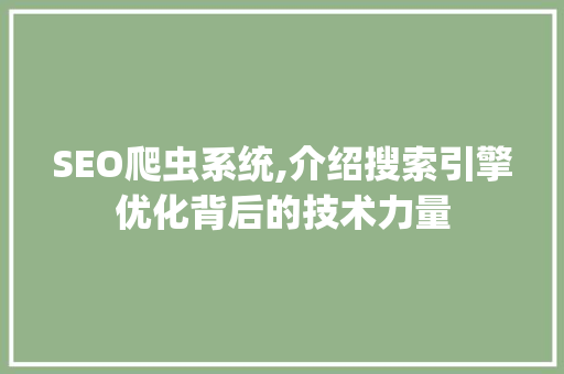 SEO爬虫系统,介绍搜索引擎优化背后的技术力量