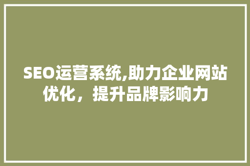 SEO运营系统,助力企业网站优化，提升品牌影响力