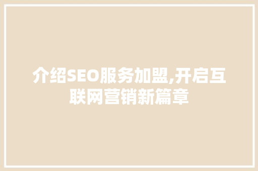 介绍SEO服务加盟,开启互联网营销新篇章
