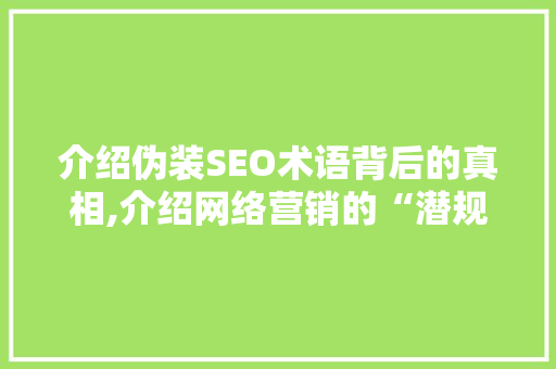 介绍伪装SEO术语背后的真相,介绍网络营销的“潜规则”