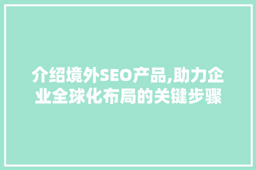 介绍境外SEO产品,助力企业全球化布局的关键步骤