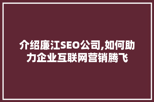 介绍廉江SEO公司,如何助力企业互联网营销腾飞