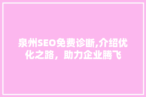 泉州SEO免费诊断,介绍优化之路，助力企业腾飞