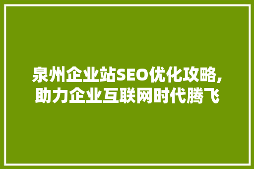 泉州企业站SEO优化攻略,助力企业互联网时代腾飞