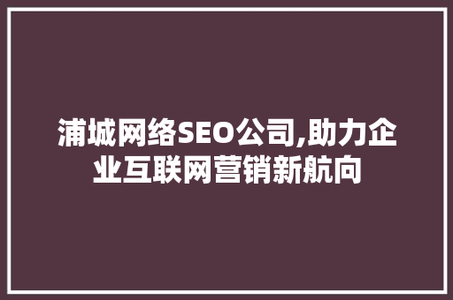 浦城网络SEO公司,助力企业互联网营销新航向