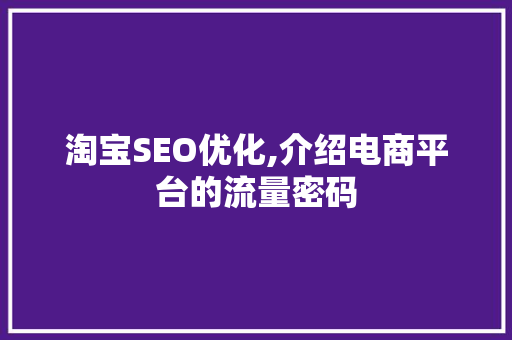 淘宝SEO优化,介绍电商平台的流量密码
