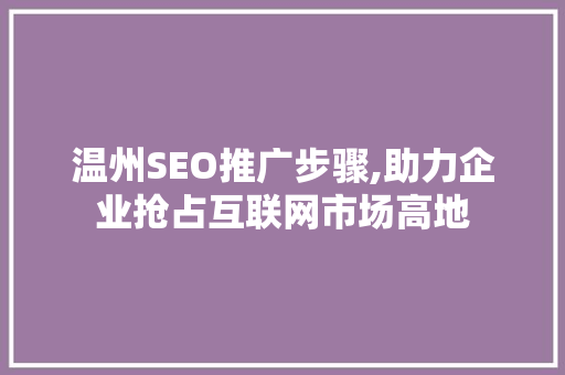 温州SEO推广步骤,助力企业抢占互联网市场高地