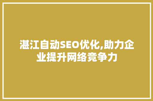 湛江自动SEO优化,助力企业提升网络竞争力