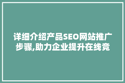详细介绍产品SEO网站推广步骤,助力企业提升在线竞争力