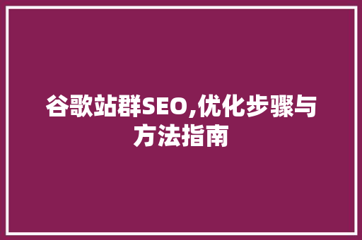 谷歌站群SEO,优化步骤与方法指南