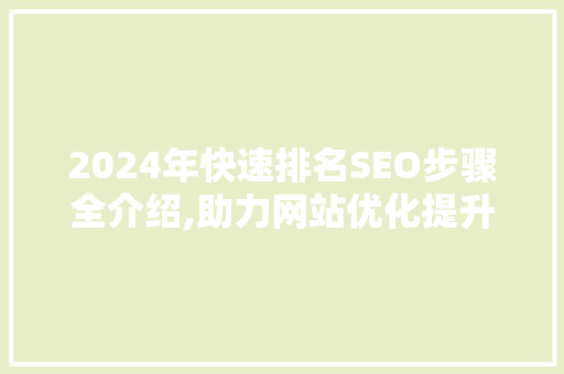 2024年快速排名SEO步骤全介绍,助力网站优化提升流量