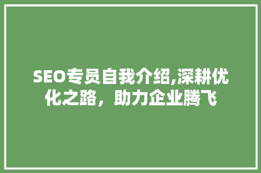 SEO专员自我介绍,深耕优化之路，助力企业腾飞