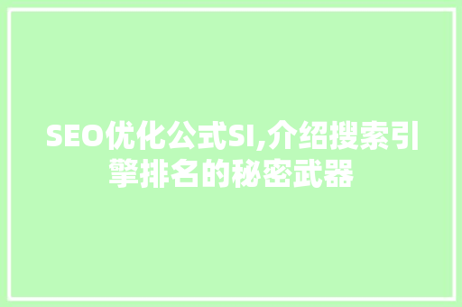 SEO优化公式SI,介绍搜索引擎排名的秘密武器