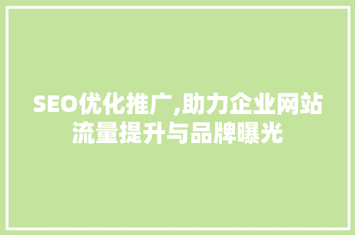 SEO优化推广,助力企业网站流量提升与品牌曝光