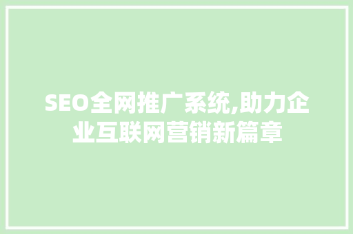 SEO全网推广系统,助力企业互联网营销新篇章