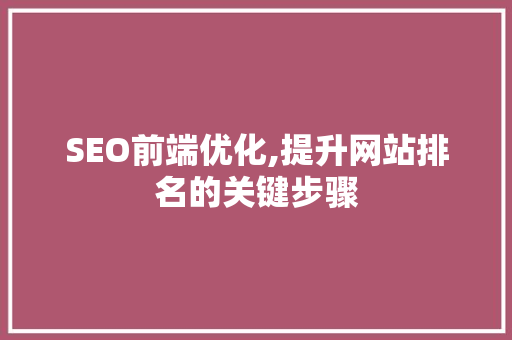 SEO前端优化,提升网站排名的关键步骤