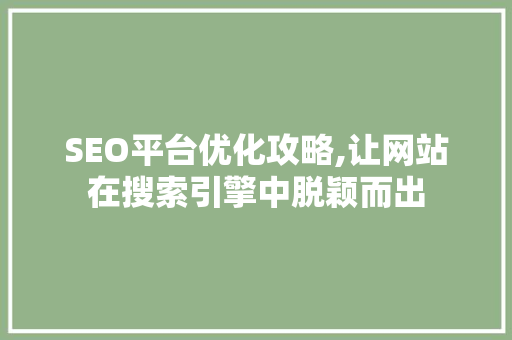 SEO平台优化攻略,让网站在搜索引擎中脱颖而出