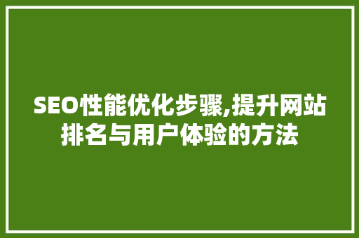 SEO性能优化步骤,提升网站排名与用户体验的方法