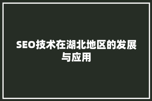 SEO技术在湖北地区的发展与应用
