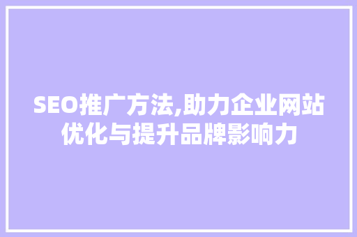 SEO推广方法,助力企业网站优化与提升品牌影响力
