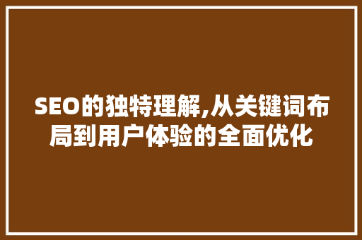 SEO的独特理解,从关键词布局到用户体验的全面优化