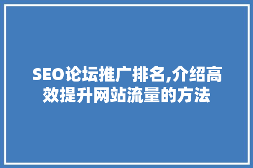 SEO论坛推广排名,介绍高效提升网站流量的方法