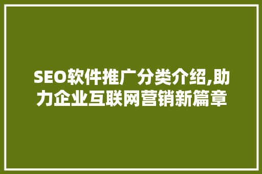SEO软件推广分类介绍,助力企业互联网营销新篇章