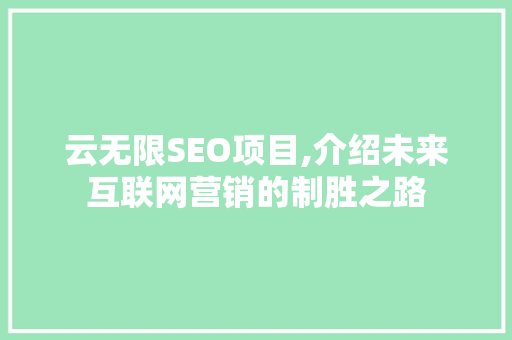 云无限SEO项目,介绍未来互联网营销的制胜之路