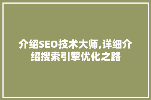 介绍SEO技术大师,详细介绍搜索引擎优化之路