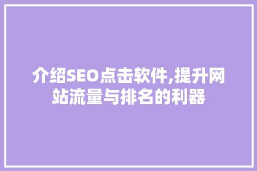 介绍SEO点击软件,提升网站流量与排名的利器