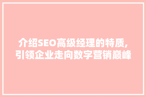 介绍SEO高级经理的特质,引领企业走向数字营销巅峰