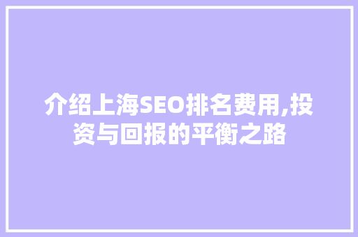 介绍上海SEO排名费用,投资与回报的平衡之路