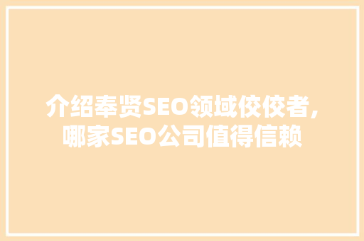 介绍奉贤SEO领域佼佼者,哪家SEO公司值得信赖