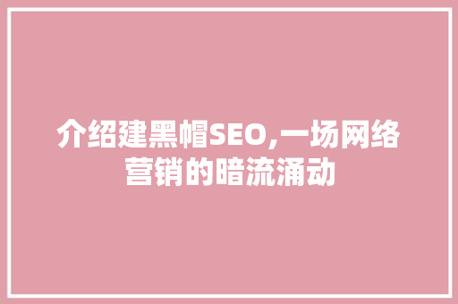 介绍建黑帽SEO,一场网络营销的暗流涌动