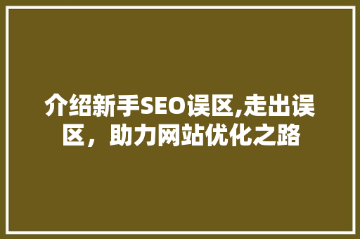 介绍新手SEO误区,走出误区，助力网站优化之路
