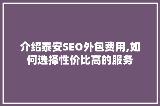 介绍泰安SEO外包费用,如何选择性价比高的服务