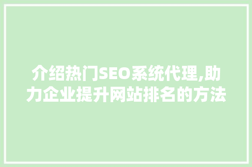 介绍热门SEO系统代理,助力企业提升网站排名的方法