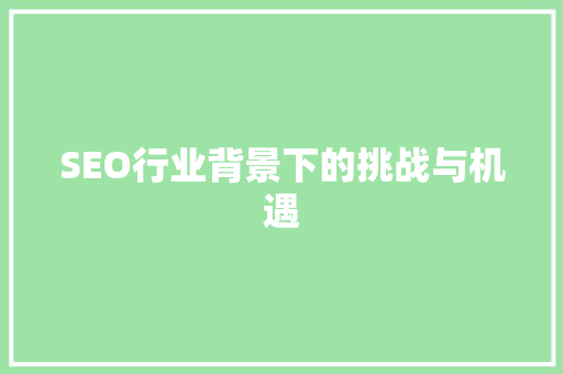 SEO行业背景下的挑战与机遇
