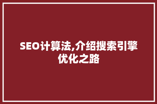 SEO计算法,介绍搜索引擎优化之路