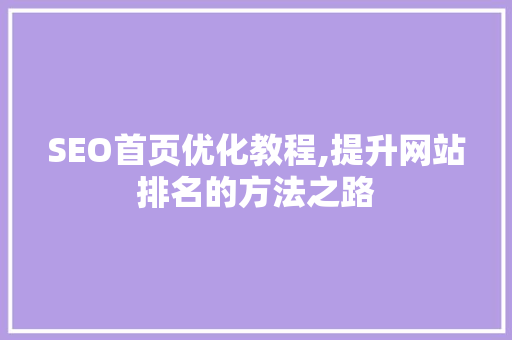SEO首页优化教程,提升网站排名的方法之路