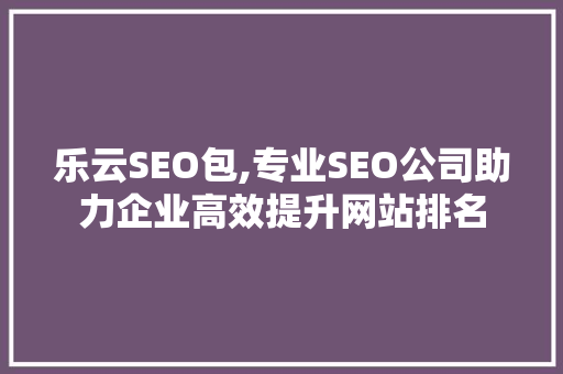 乐云SEO包,专业SEO公司助力企业高效提升网站排名