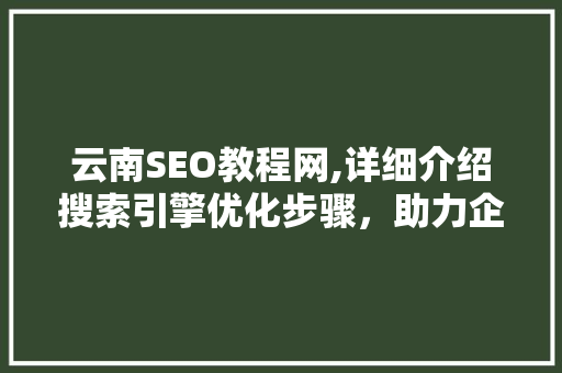 云南SEO教程网,详细介绍搜索引擎优化步骤，助力企业在线崛起