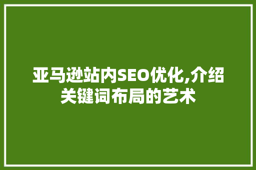 亚马逊站内SEO优化,介绍关键词布局的艺术