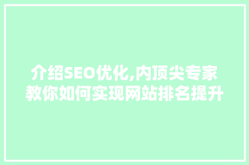 介绍SEO优化,内顶尖专家教你如何实现网站排名提升