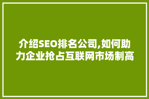 介绍SEO排名公司,如何助力企业抢占互联网市场制高点