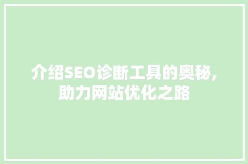 介绍SEO诊断工具的奥秘,助力网站优化之路