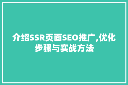 介绍SSR页面SEO推广,优化步骤与实战方法