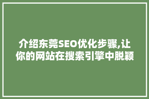 介绍东莞SEO优化步骤,让你的网站在搜索引擎中脱颖而出