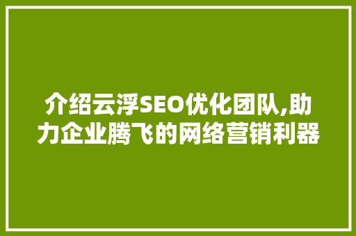 介绍云浮SEO优化团队,助力企业腾飞的网络营销利器