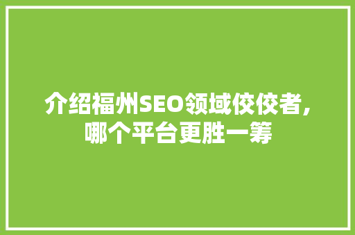 介绍福州SEO领域佼佼者,哪个平台更胜一筹
